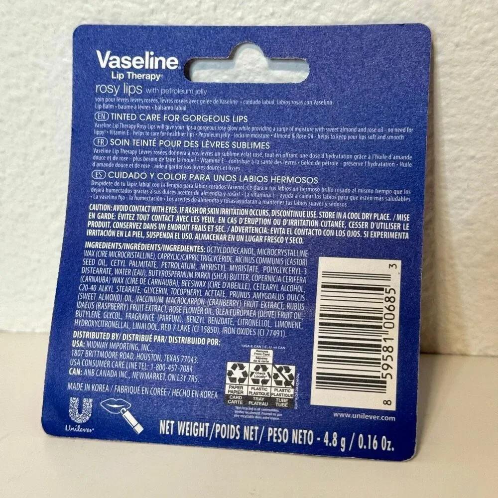 Vaseline Lip Therapy with petroleum jelly Rosy Lips 5 Pack NEW